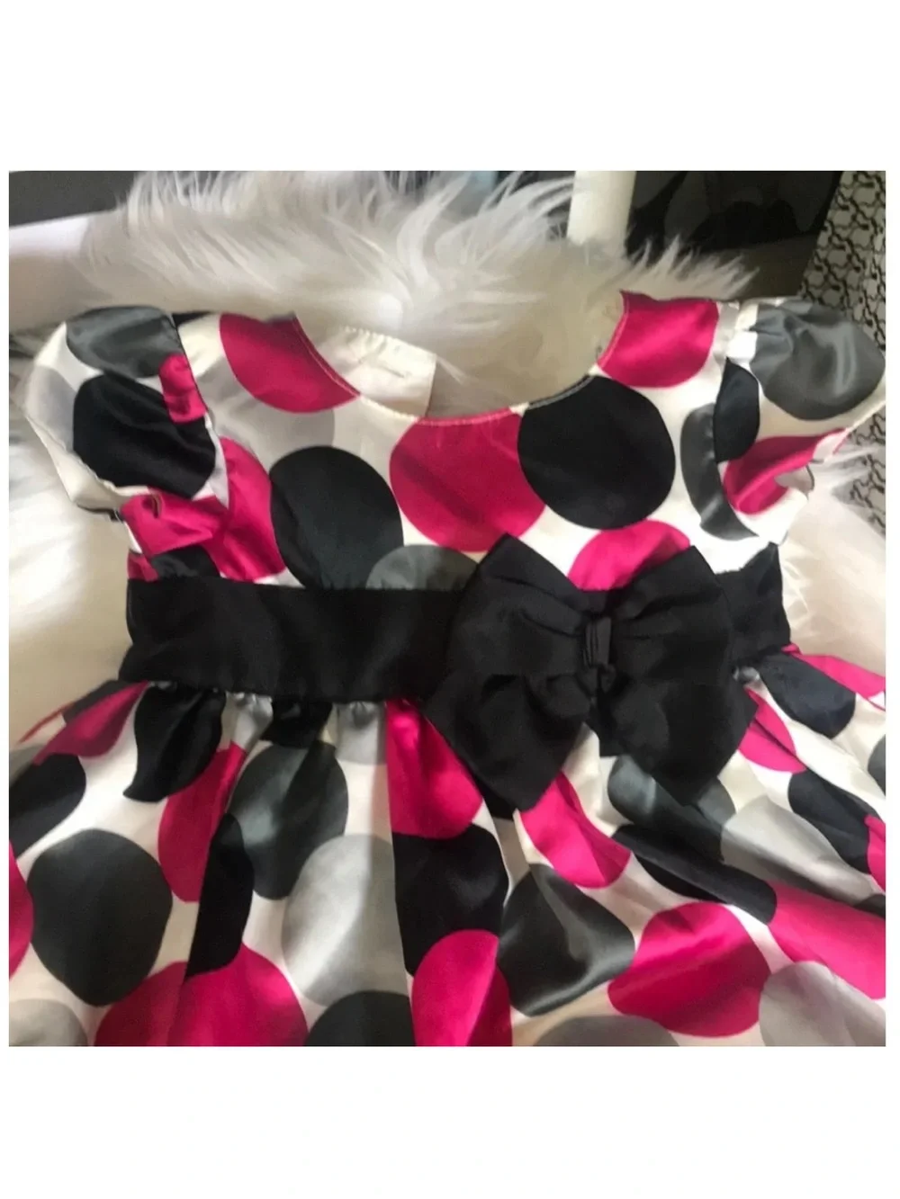 Cute Carters satin modern pink black white polka dot dress size 6 Mo